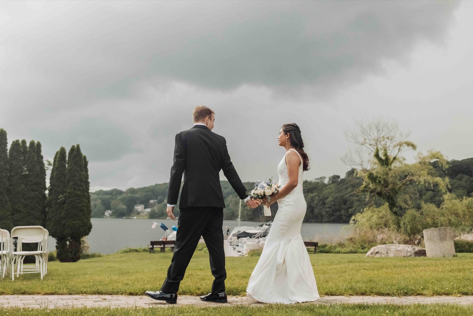 Wedding couple beside a lake